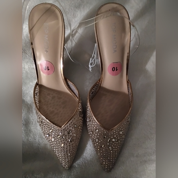 TOP Moda Shoes - 💖❤️Top Moda Women's Gold Embellished 4" Heels - Clear Plastic - Size 10 ❤️‍🩹🩷